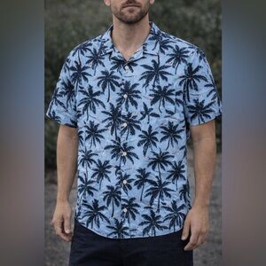 LRG Palm Tree Print Button-Up Short Sleeve Mens Shirt - Size M